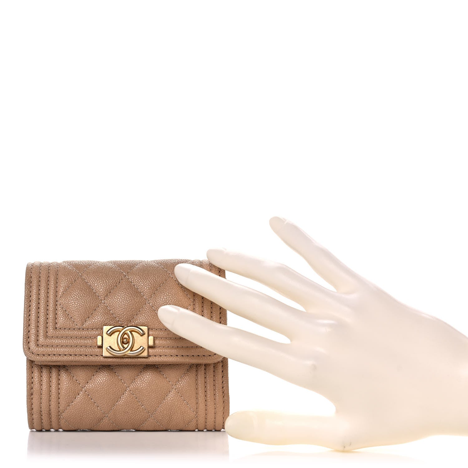 Chanel Caviar Quilted Compact Boy Flap Wallet Beige 2 of 12