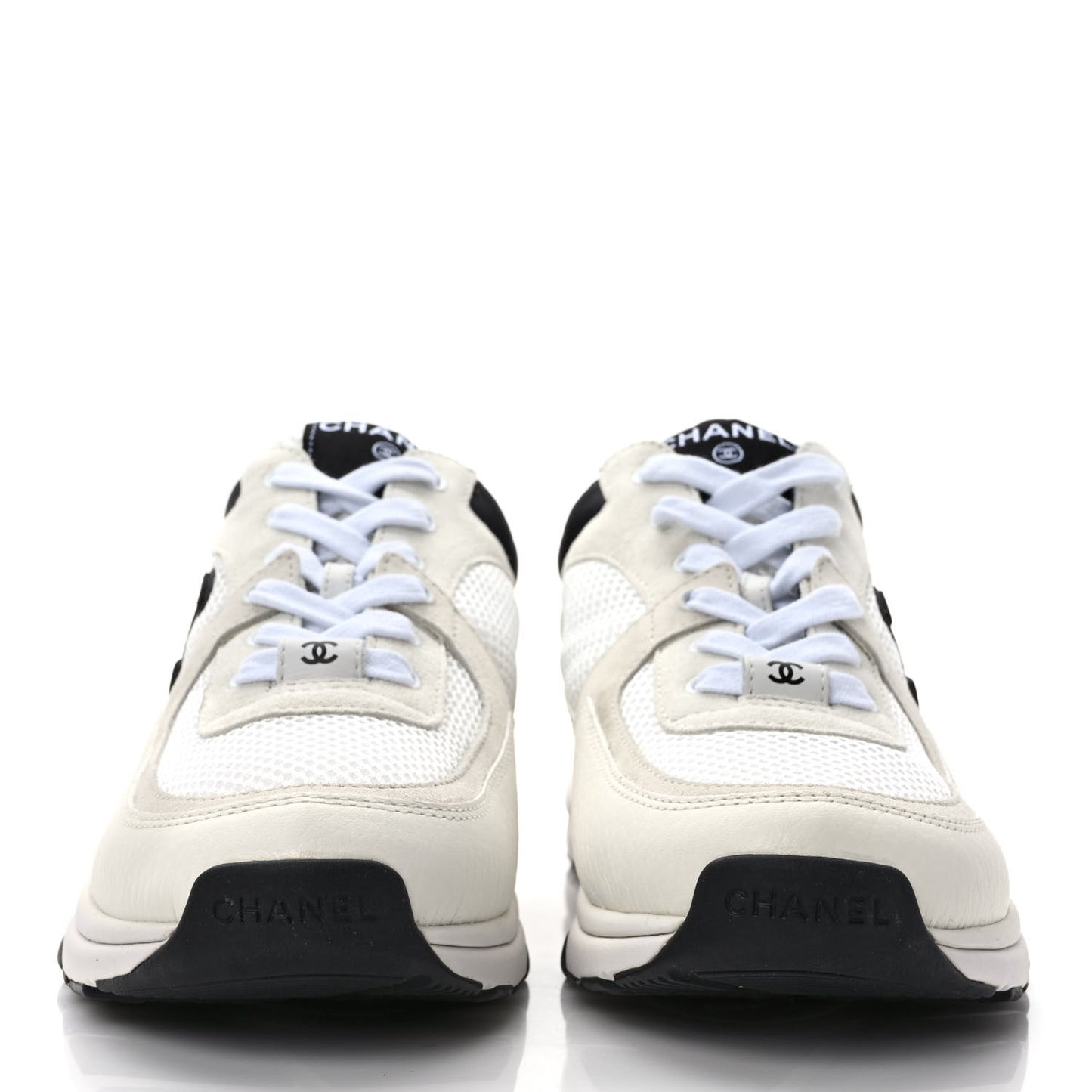 Mesh Suede Calfskin Grained Calfskin Womens CC Sneakers 40 White Black