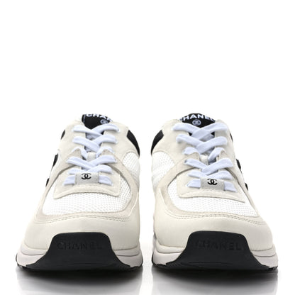 Chanel Mesh Suede Calfskin Grained Calfskin Womens CC Sneakers 40 White Black 2 of 8