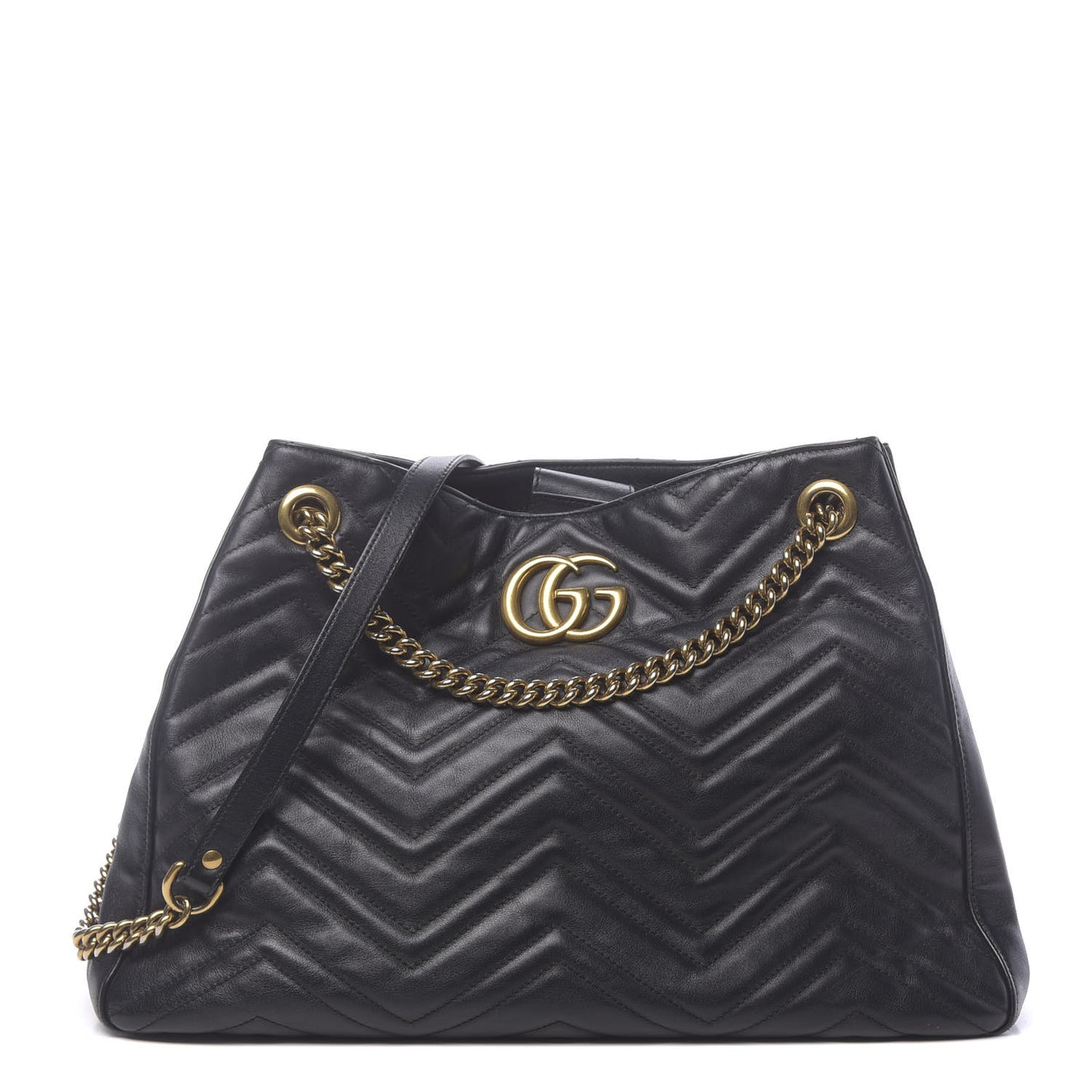 Calfskin Matelasse Medium GG Marmont Shoulder Tote Bag Black
