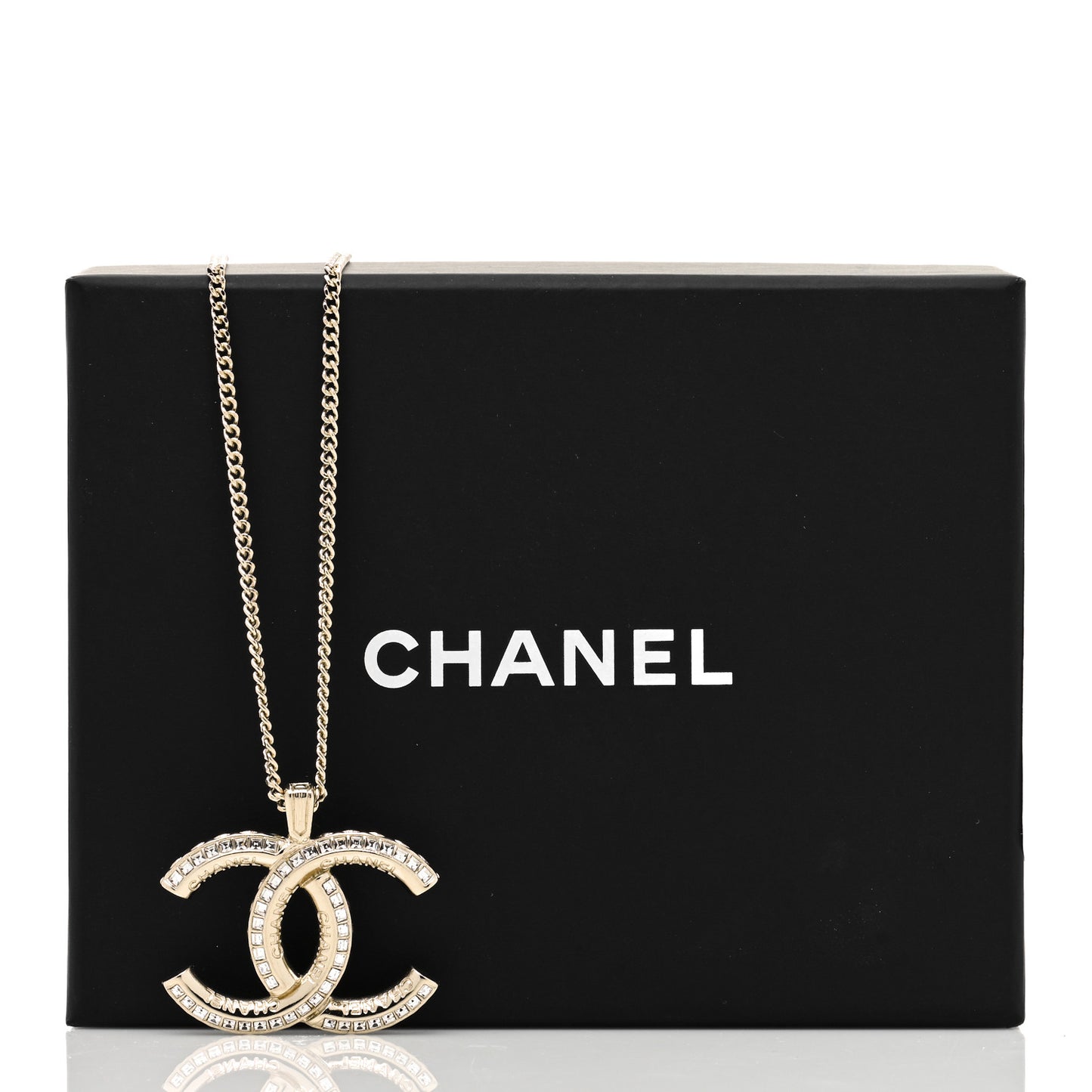 Baguette Crystal Logo CC Chain Necklace Gold