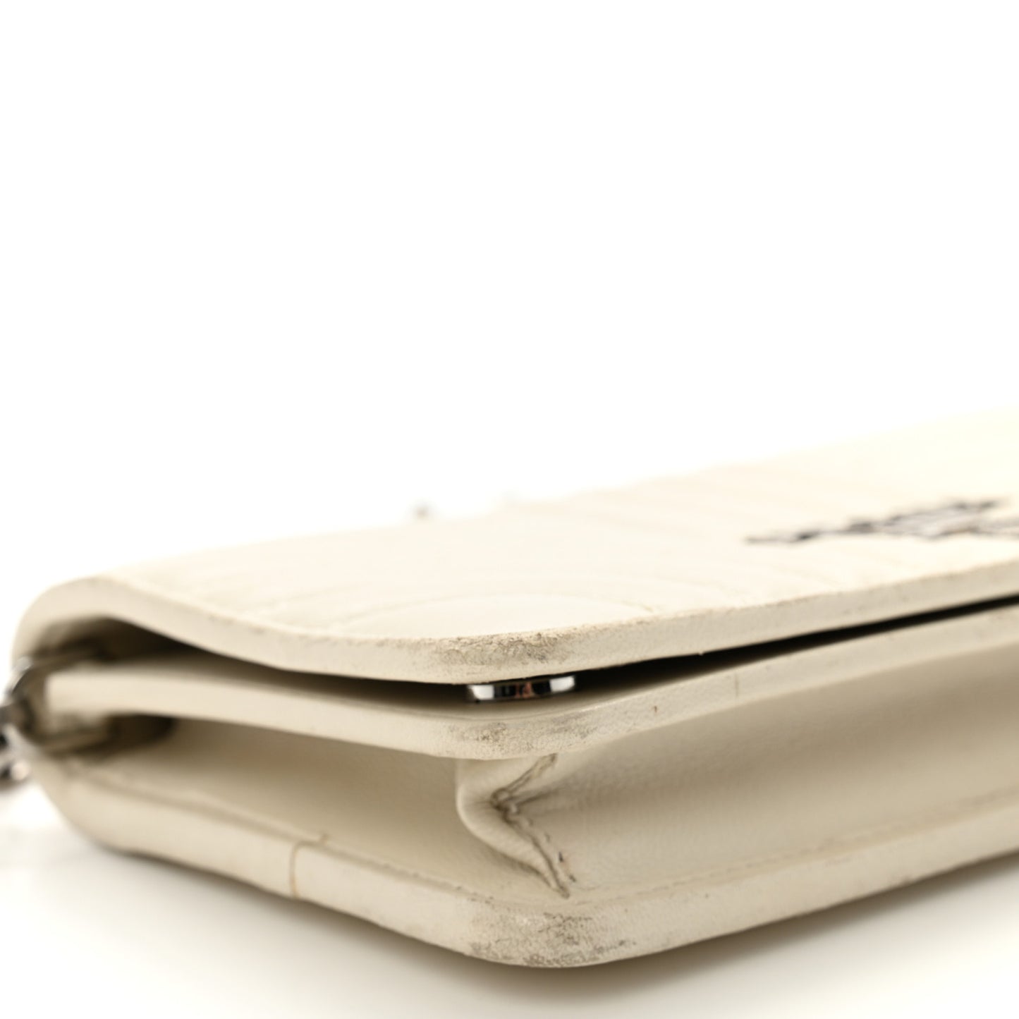 Soft Calfskin Impunture Diagramme Chain Wallet White