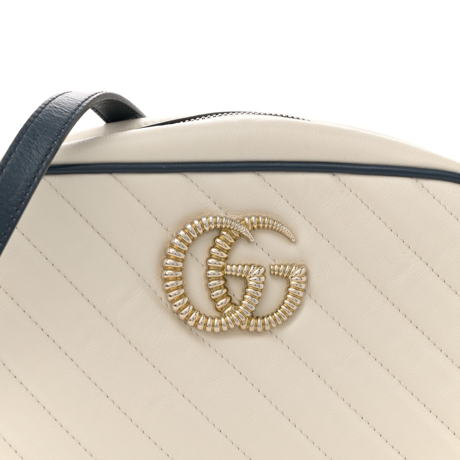 Gucci Vintage Effect Calfskin Matelasse Diagonal Small Torchon GG Marmont Chain Shoulder Bag Mystic White Blue Agata 8 of 14
