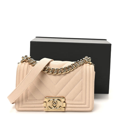 Chanel Caviar Chevron Quilted Small Boy Flap Light Beige 11 of 11
