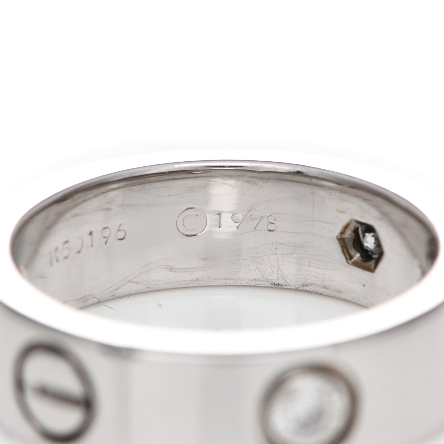 18K White Gold 3 Diamond 5.5mm LOVE Ring 51 5.75