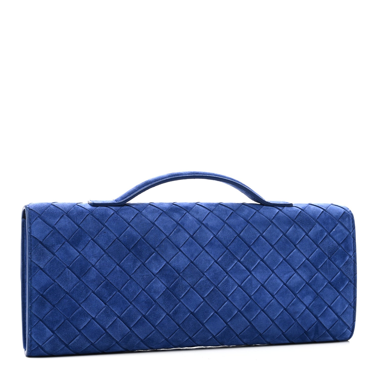 Bottega Veneta Suede Intrecciato Long Andiamo Top Handle Clutch Blue Royal 3 of 9