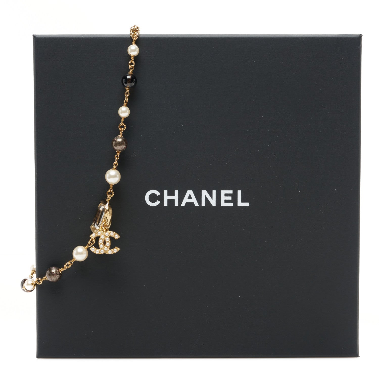 Chanel Graduated Pearl Crystal CC Short Necklace Gold Black Grey 6 of 6