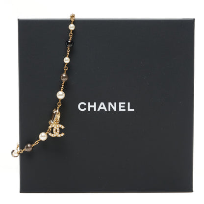 Chanel Graduated Pearl Crystal CC Short Necklace Gold Black Grey 6 of 6