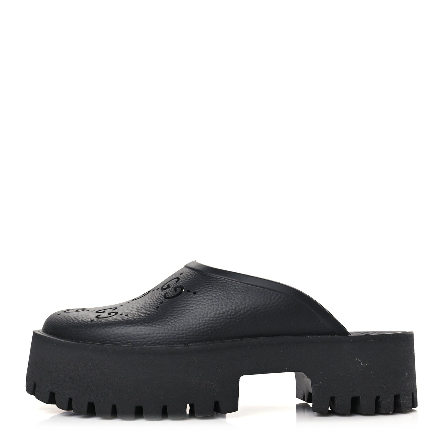 Rubber GG Monogram Perforated Elea Platform 55mm Lug Sole Sandals 41 Black