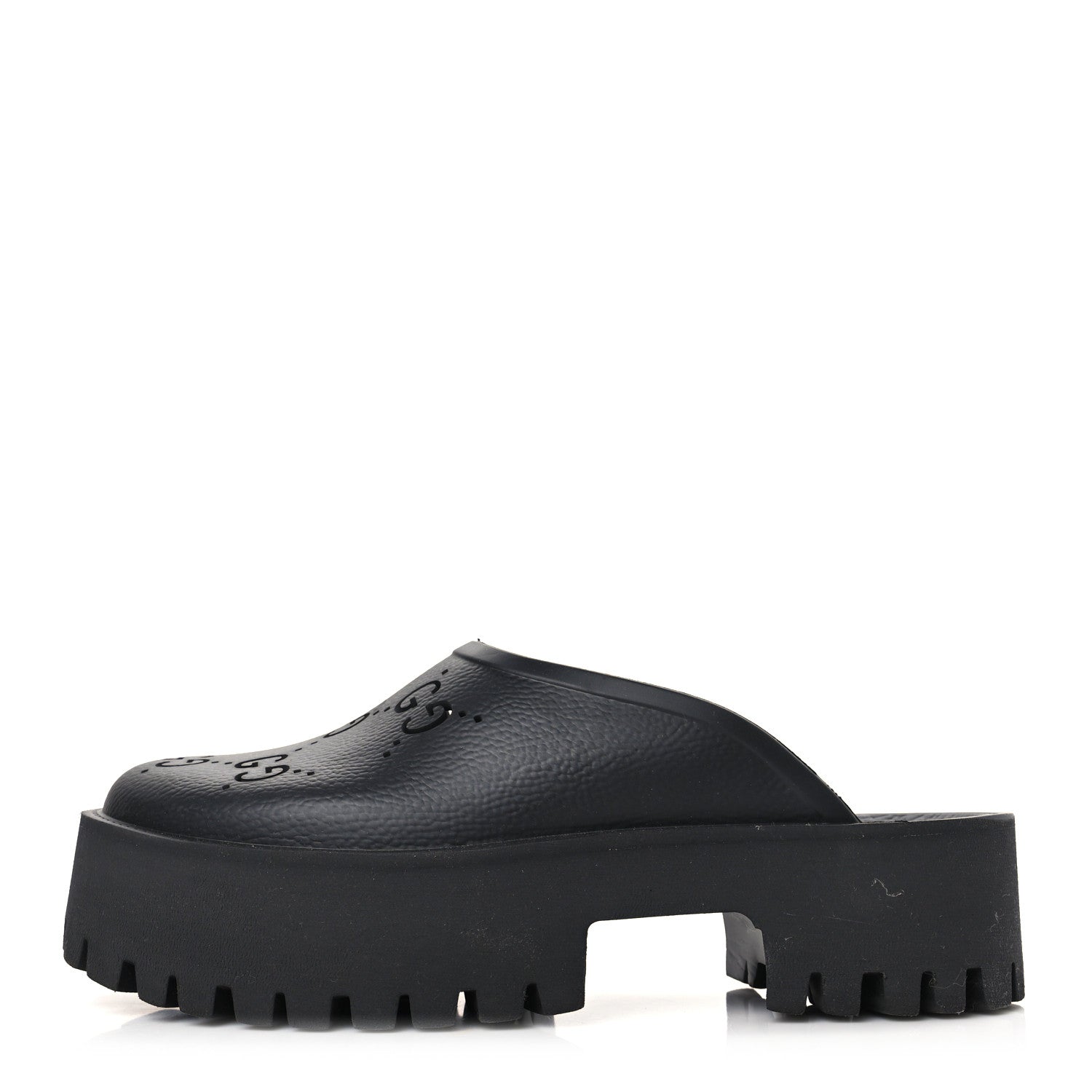 Gucci Rubber GG Monogram Perforated Elea Platform 55mm Lug Sole Sandals 41 Black 1 of 9