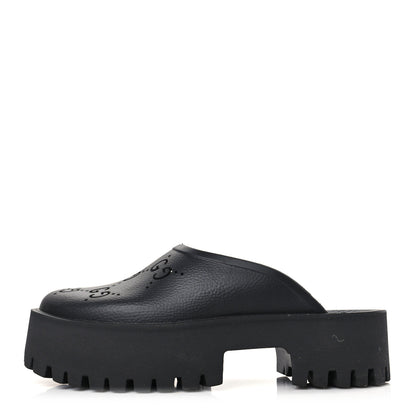 Gucci Rubber GG Monogram Perforated Elea Platform 55mm Lug Sole Sandals 41 Black 1 of 9