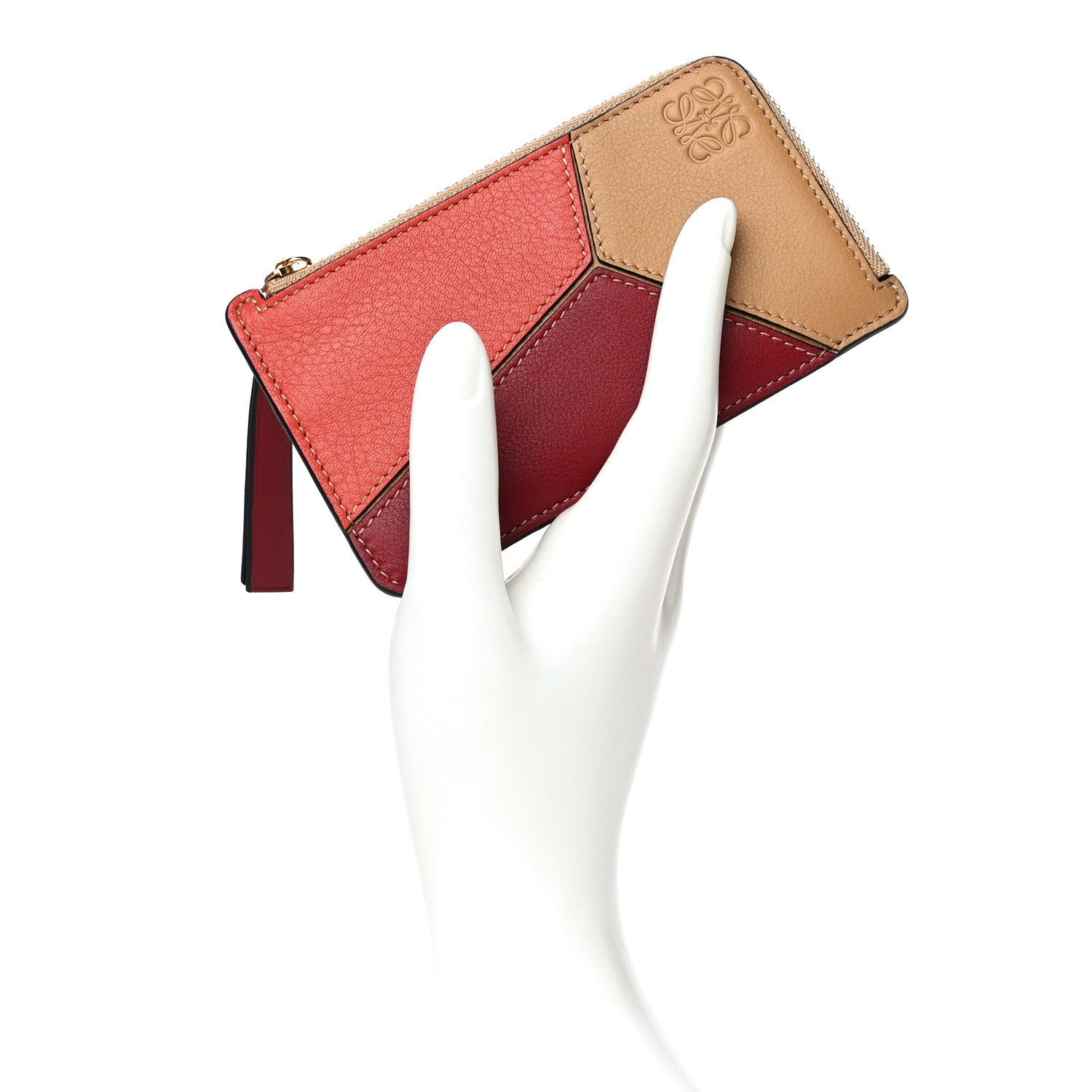 Loewe Calfskin Puzzle Colorblock Coin Card Holder Deep Red Dune 2 of 11