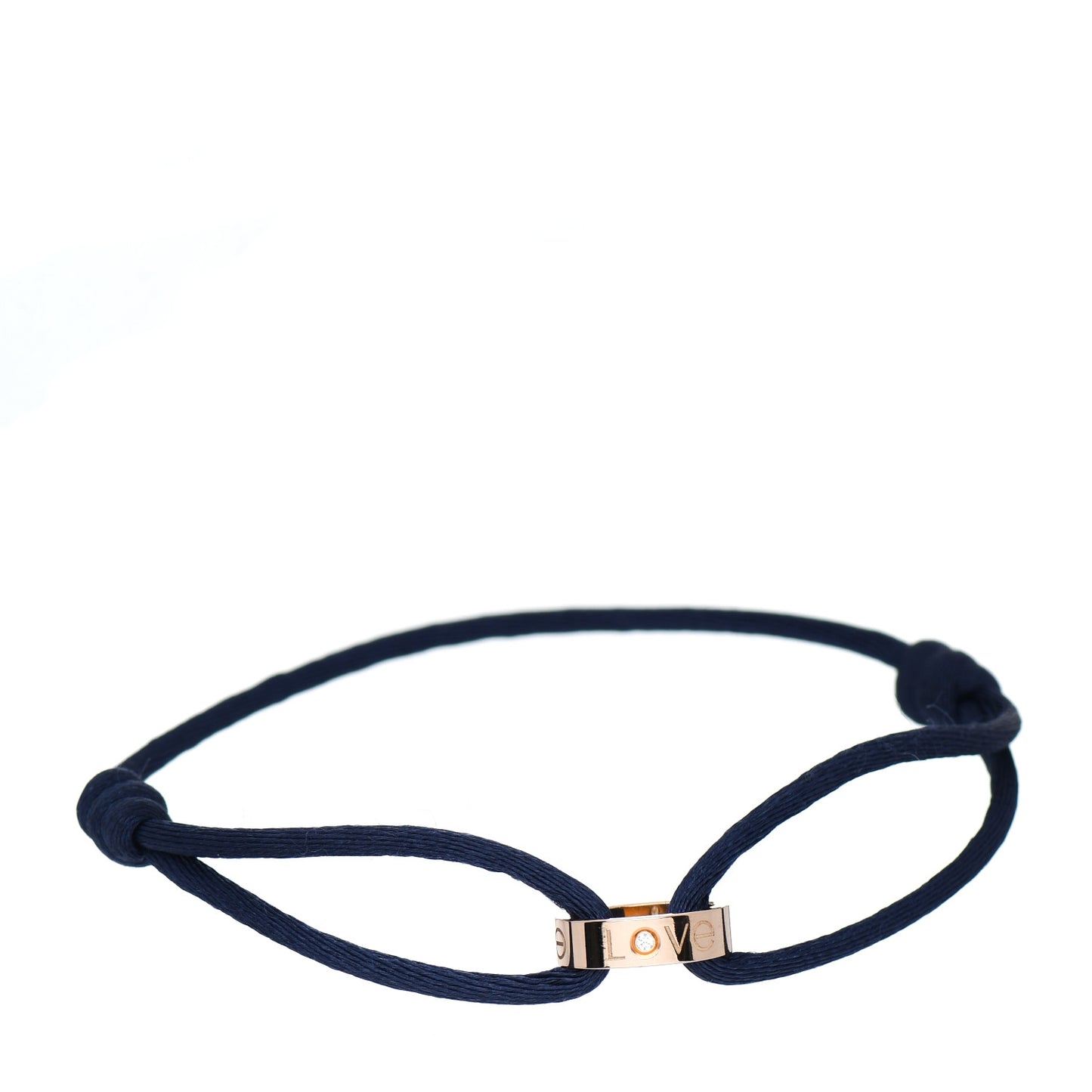 18K Pink Gold Diamond Charity LOVE Adjustable Cord Bracelet Navy