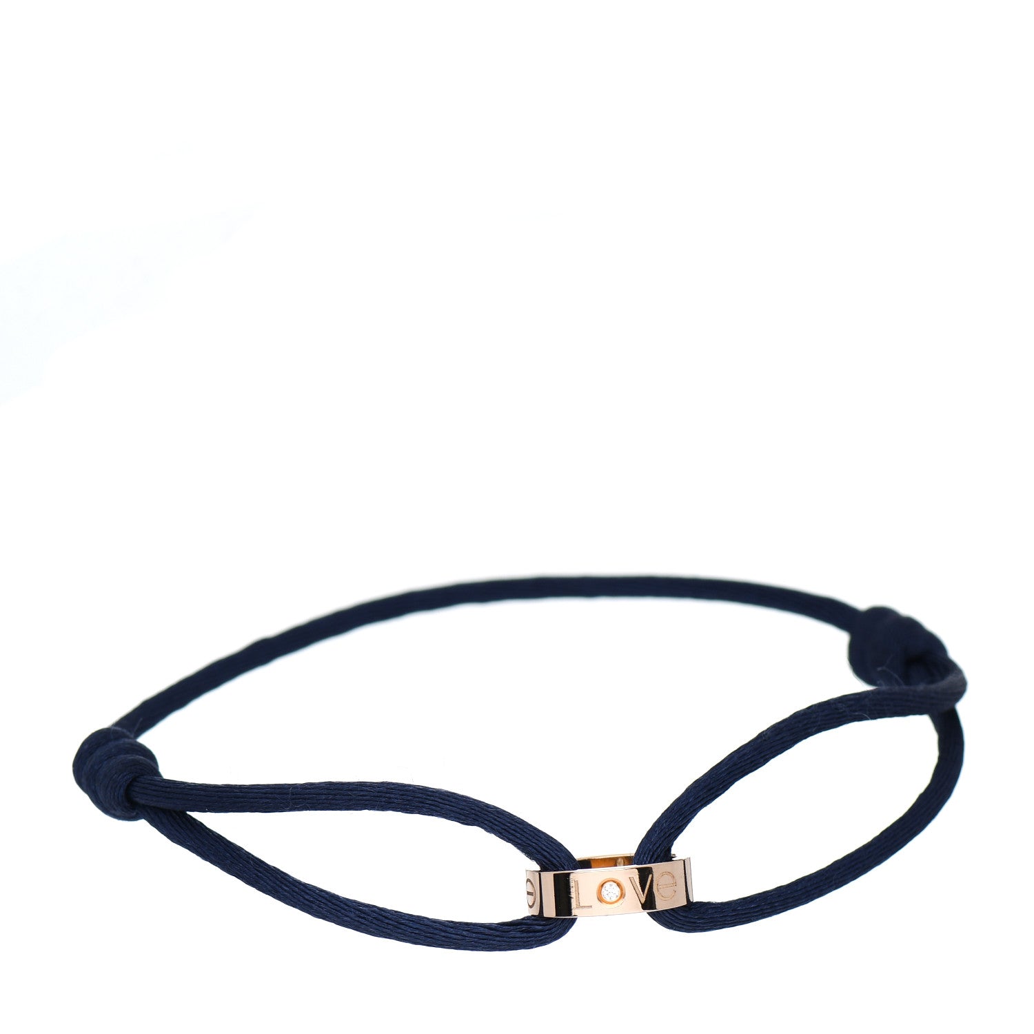 Cartier 18K Pink Gold Diamond Charity LOVE Adjustable Cord Bracelet Navy 1 of 3
