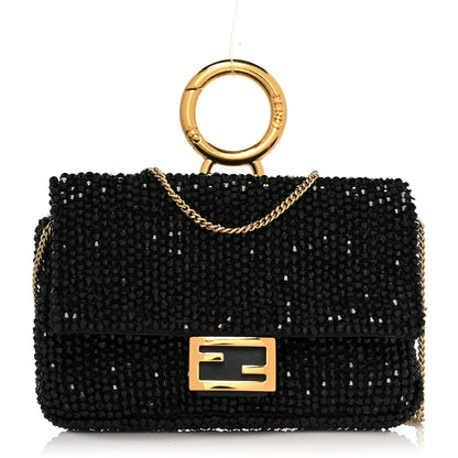 Fendi Crystal Vitello King Beaded Nano Baguette Charm Black 1 of 8