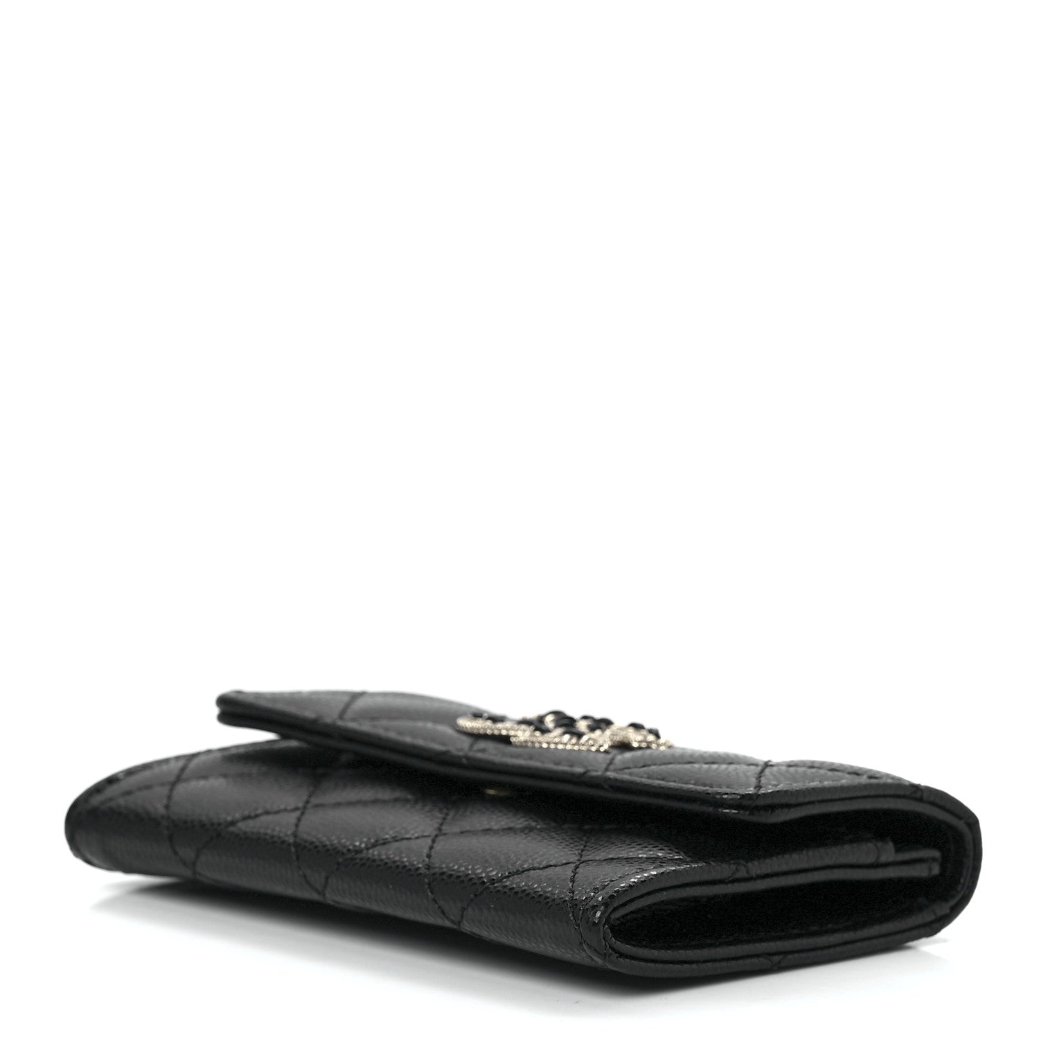 Chanel Caviar Quilted Crystal CC Flap Card Holder Black 10 of 13