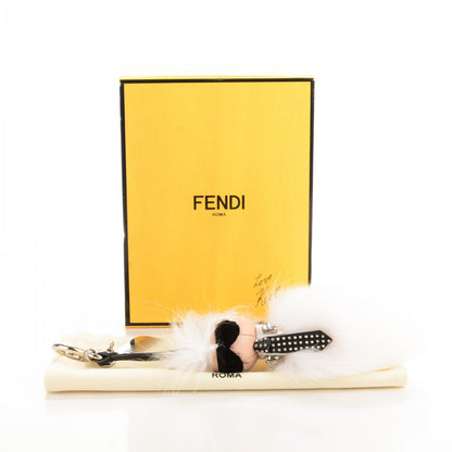 Fendi Fox Goat Mink Fur Nappa Crystal Studded Mini Karlito Tuxedo Bag Charm White Multicolor 5 of 5