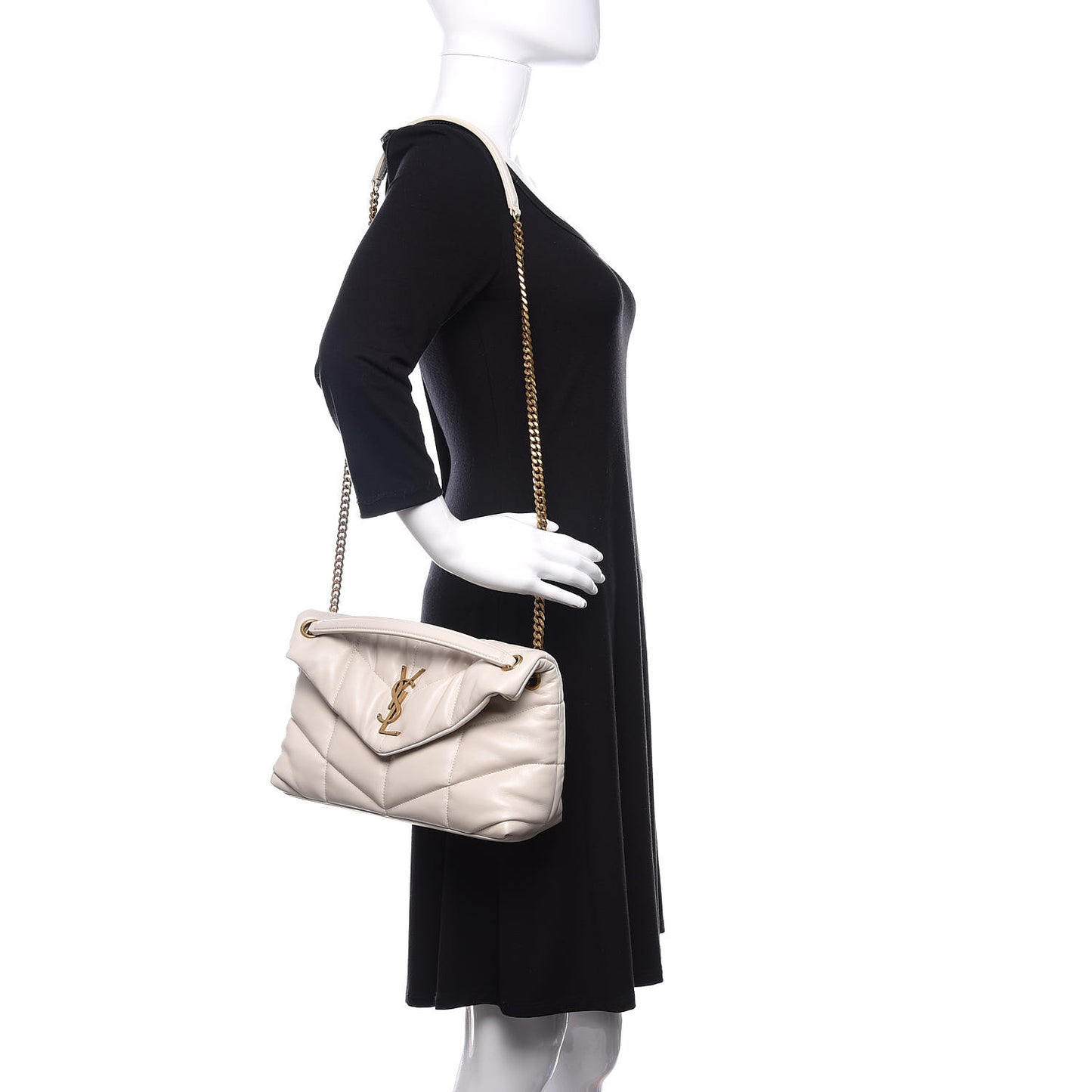 Lambskin Quilted Small Loulou Puffer Monogram Chain Satchel Blanc Vintage