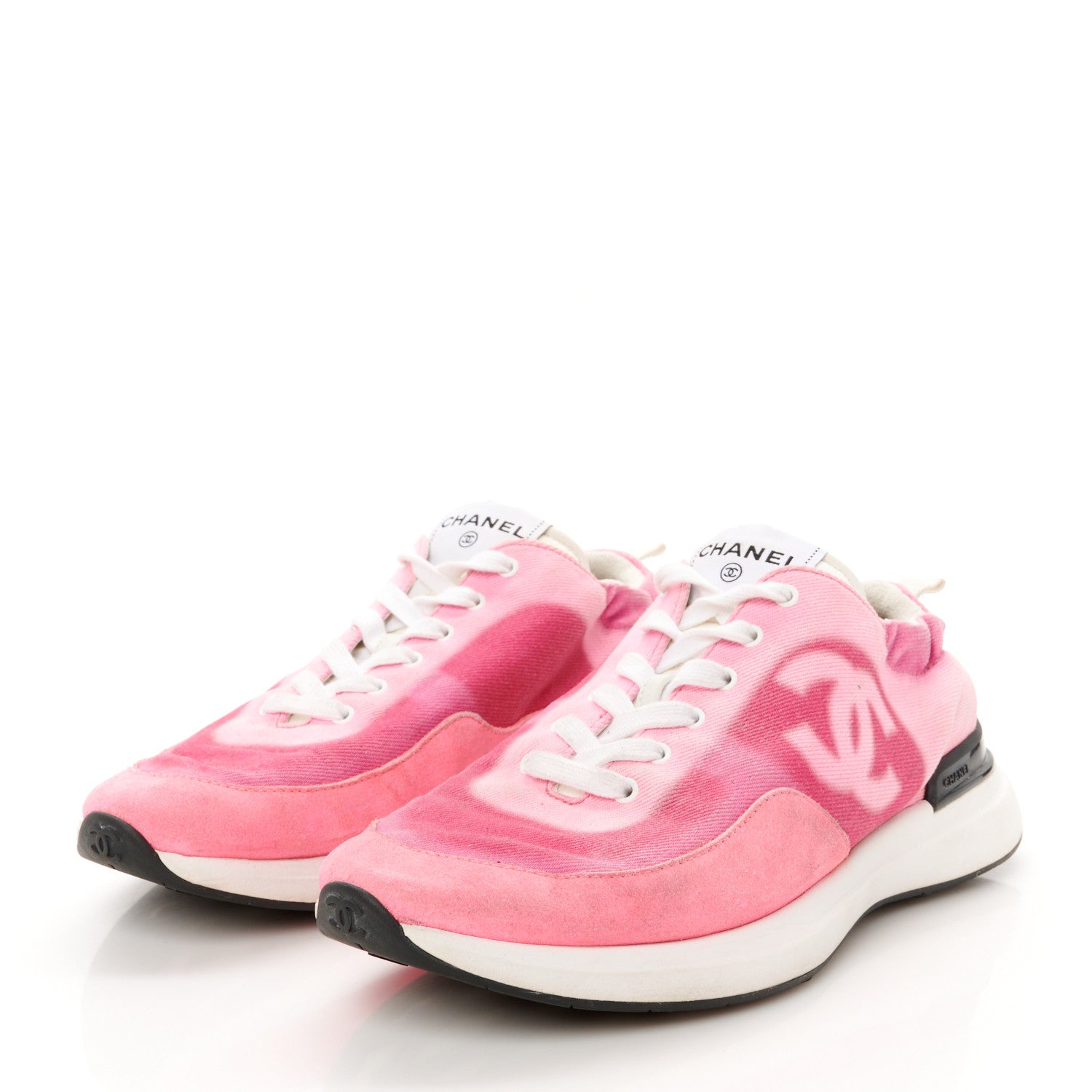 Chanel Denim Suede Calfskin Womens CC Sneakers 40 Pink 4 of 9