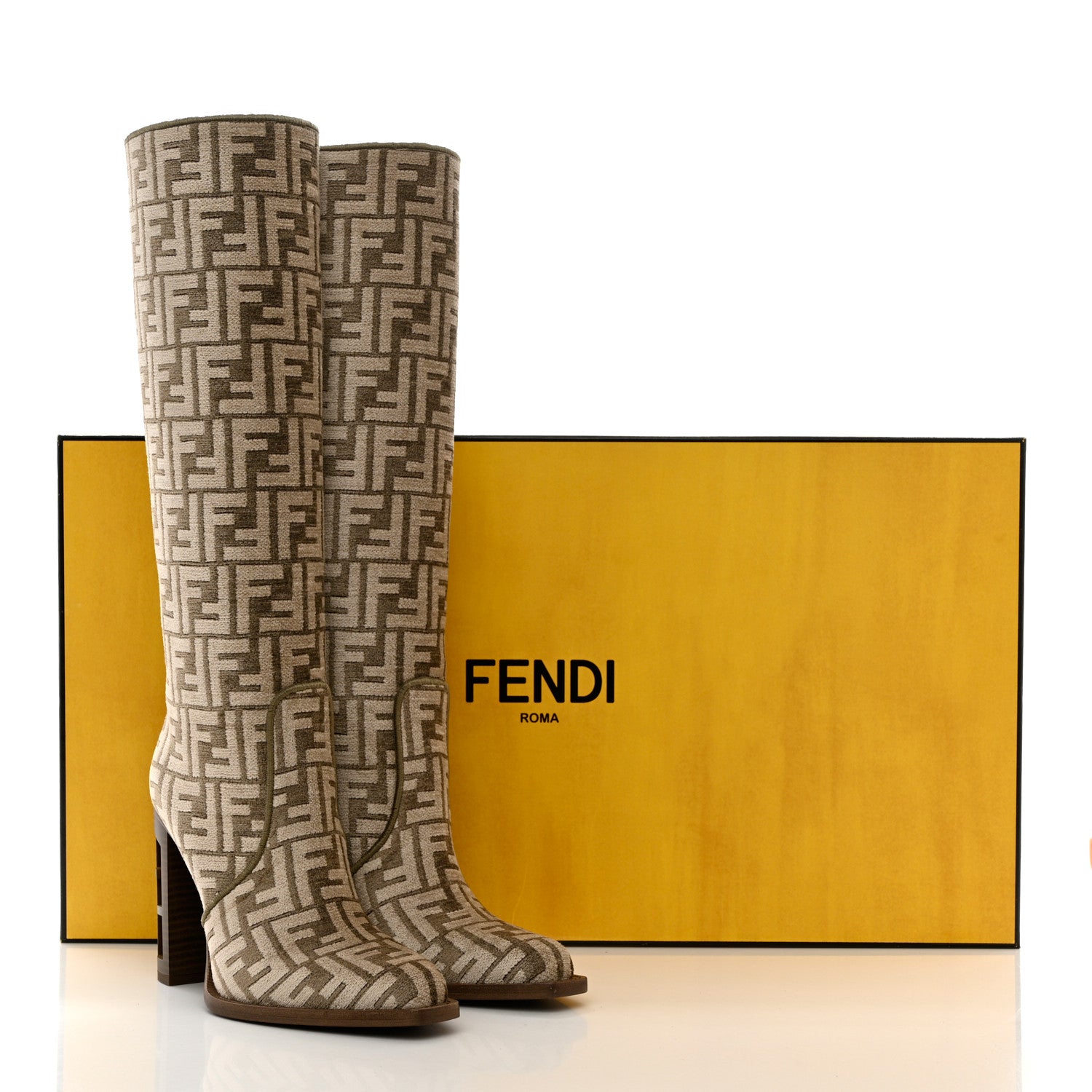 Fendi Chenille Jacquard FF 110mm Knee Boots 37 Tortora Nuvola 11 of 11