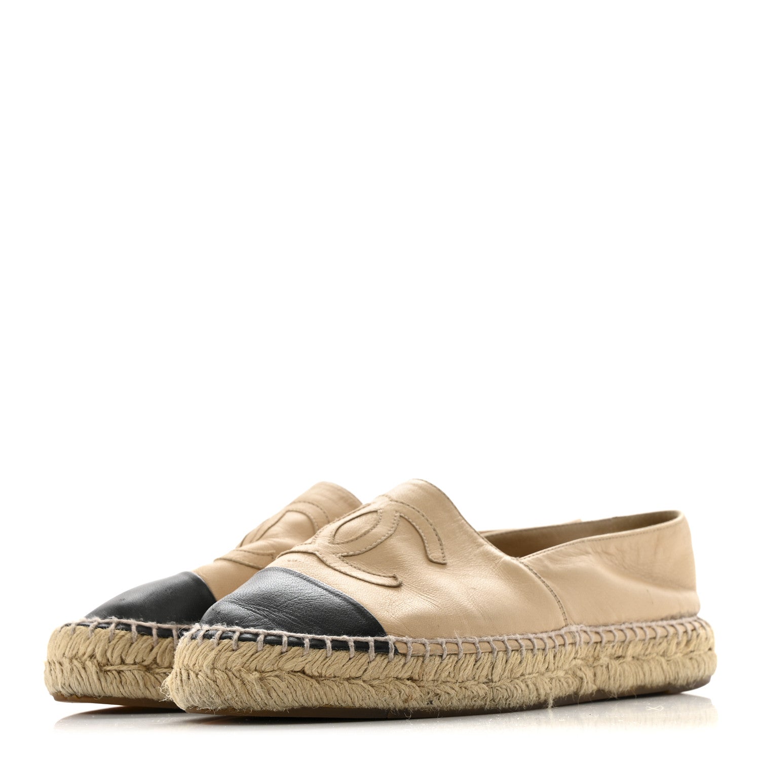 Chanel Lambskin CC Espadrilles 37 Beige Black 4 of 14