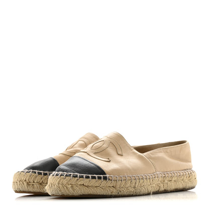 Chanel Lambskin CC Espadrilles 37 Beige Black 4 of 14