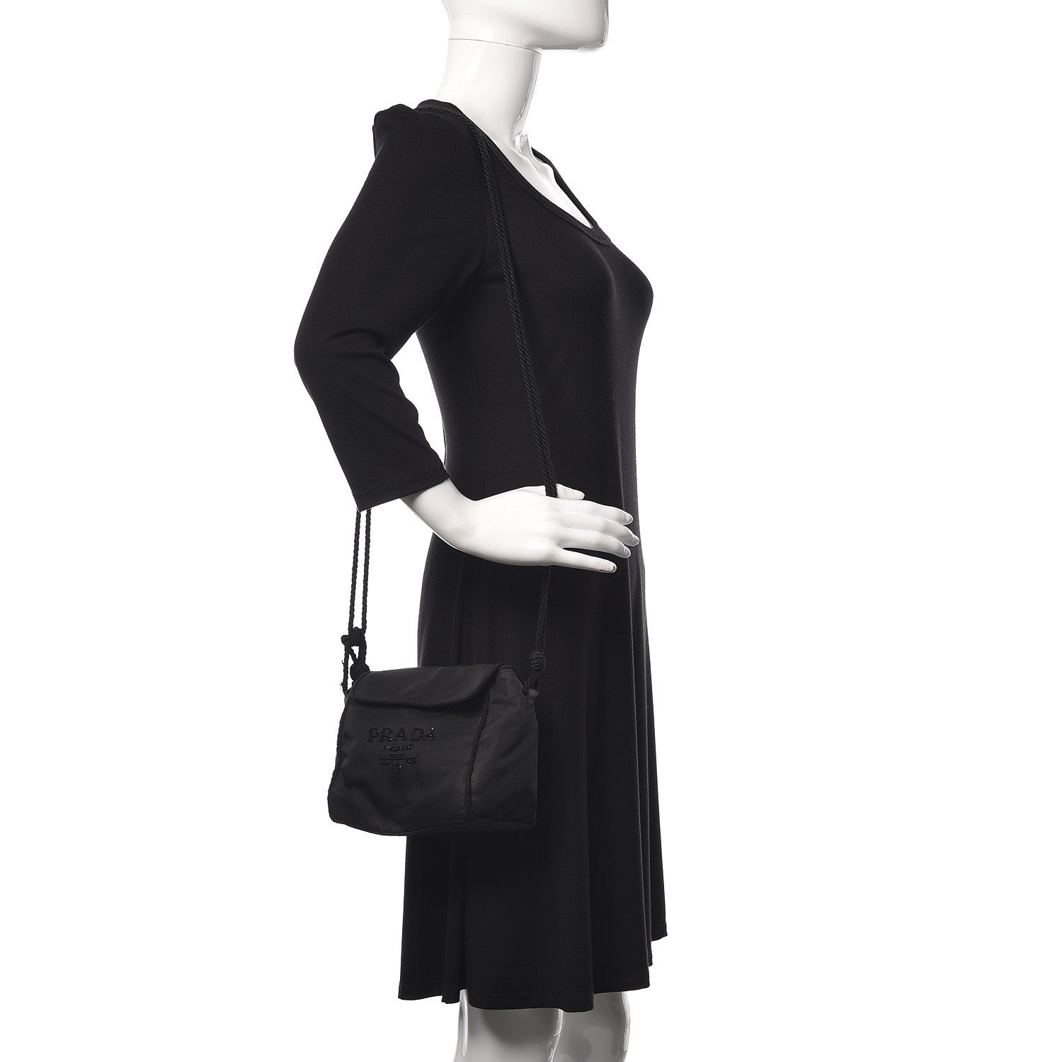 Prada Tessuto Nylon Beaded Bag Black 2 of 14