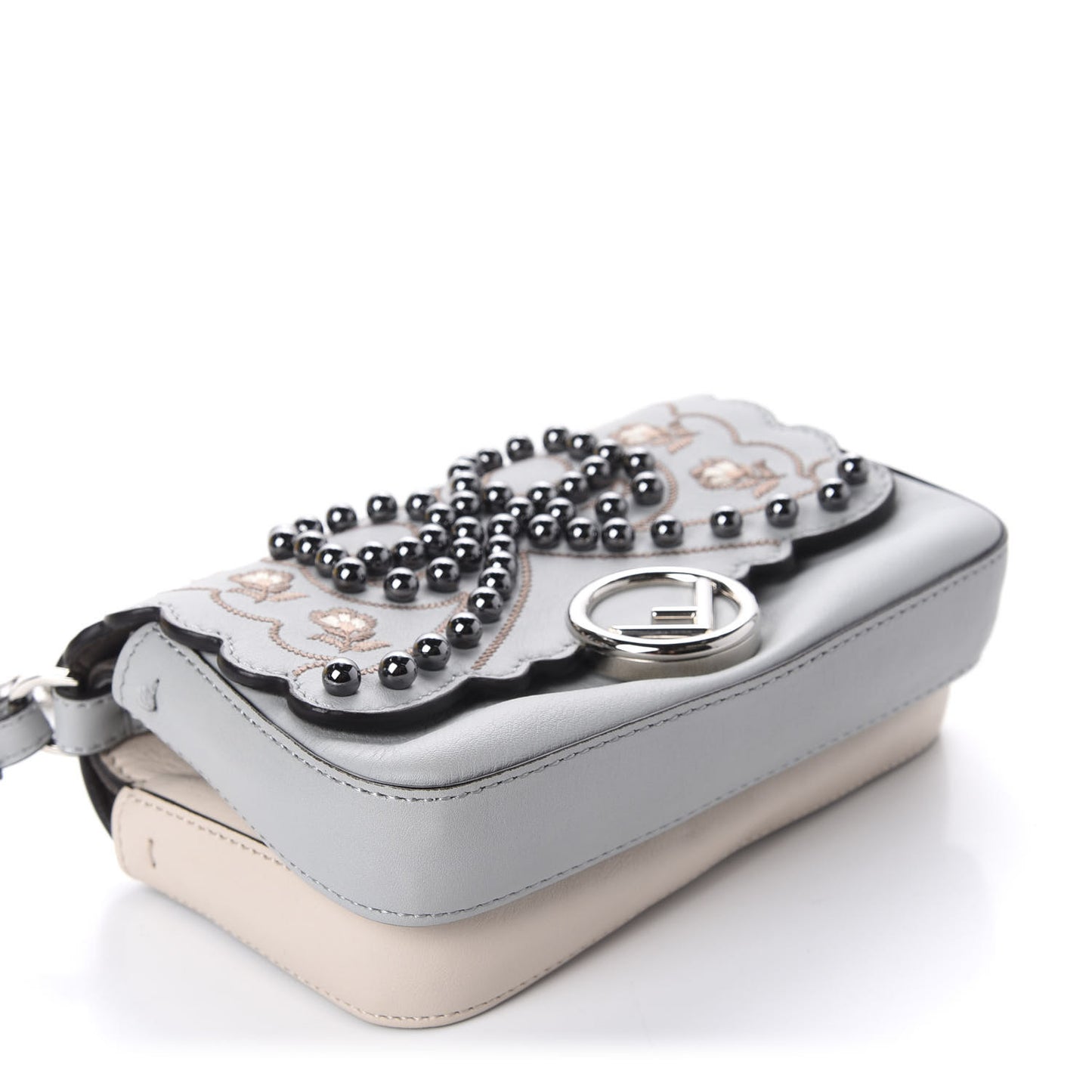 Vitello Dolce F is Flowers and Bows Scalloped Micro Double Baguette Grigio Perla Camelia