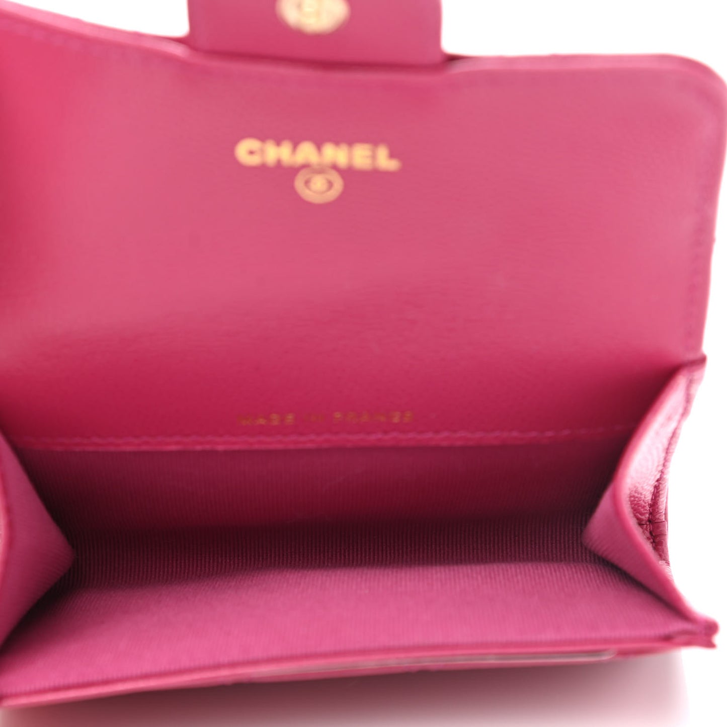 Caviar Quilted Flap Card Holder Wallet Dark Pink