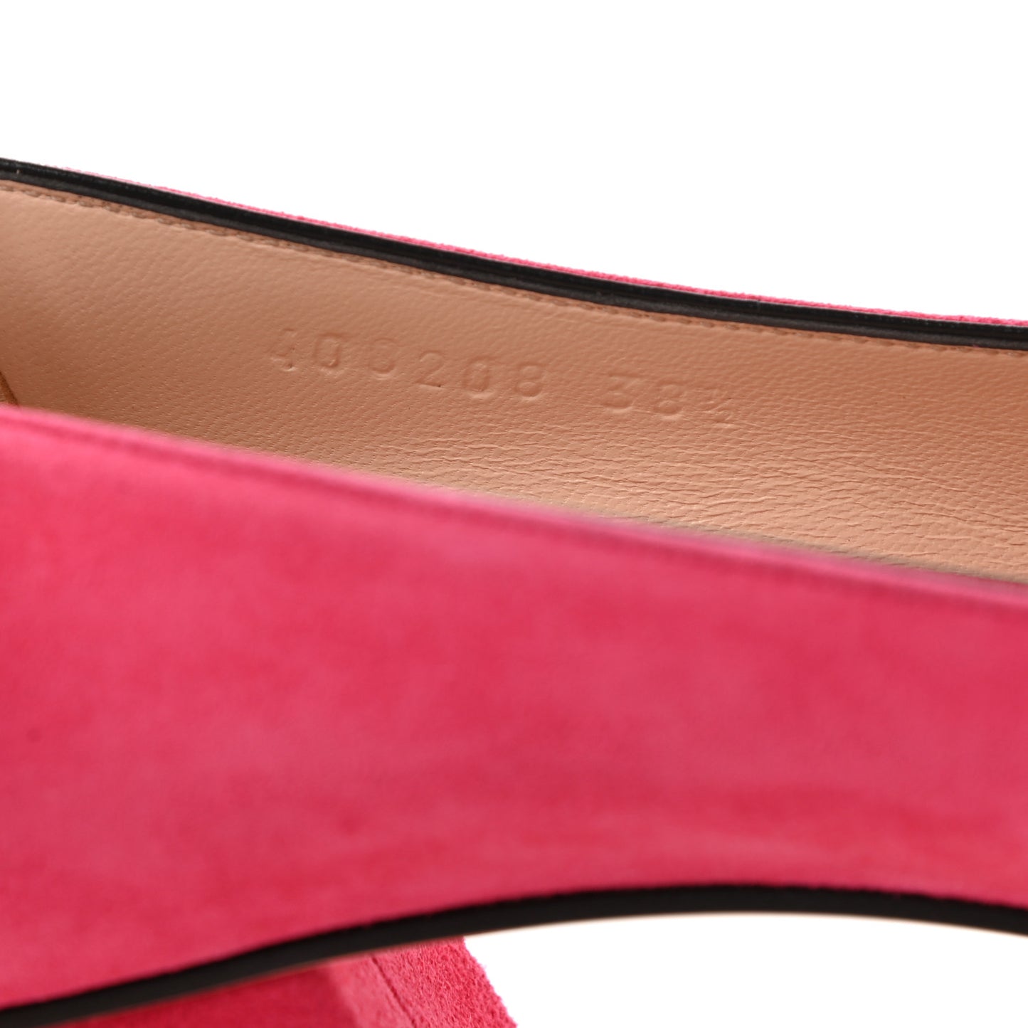 Kid Scamosciato GG Marmont Fringe 50mm Loafer Pumps 38.5 Hot Pink