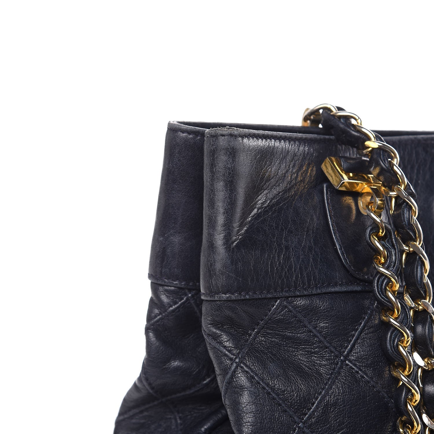 Chanel Lambskin Stitched Shopper Tote Navy 12 of 19