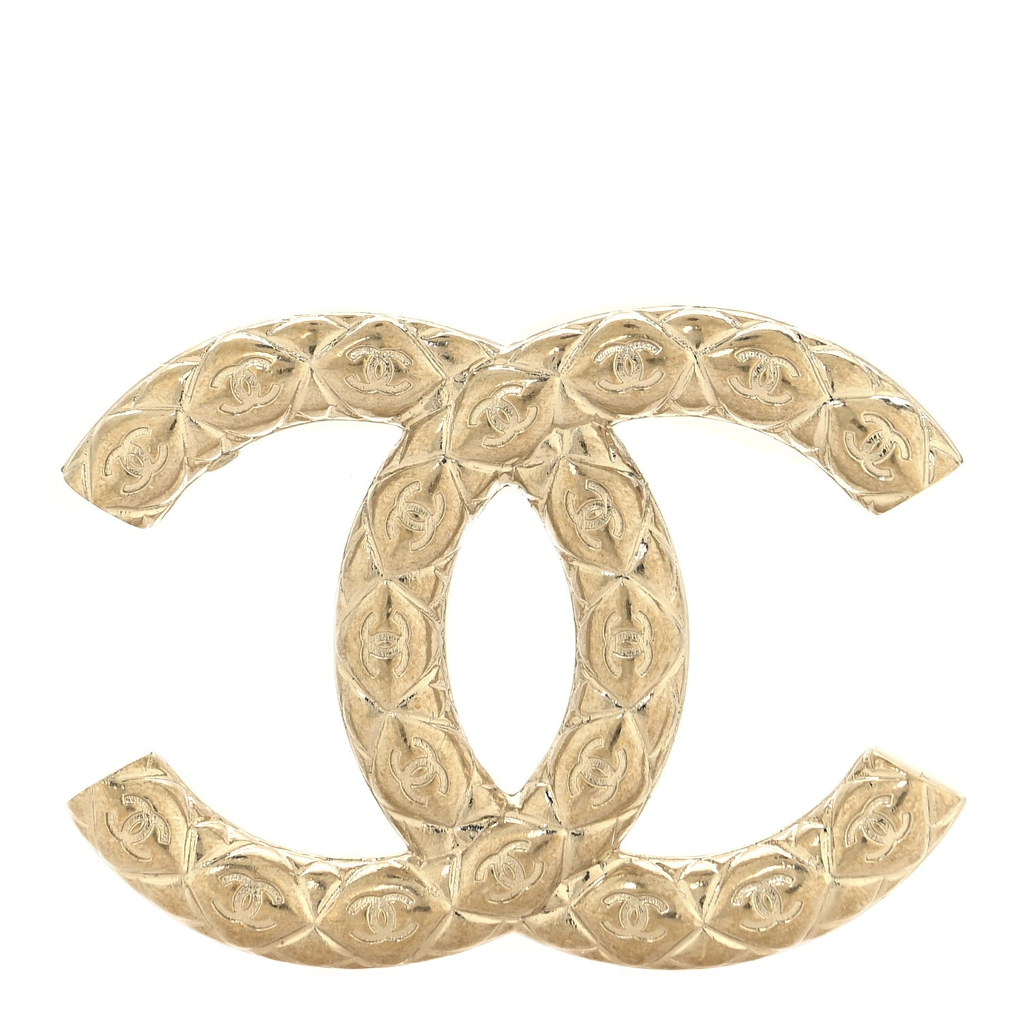 Metal CC Diamond Quilted Brooch Light Gold