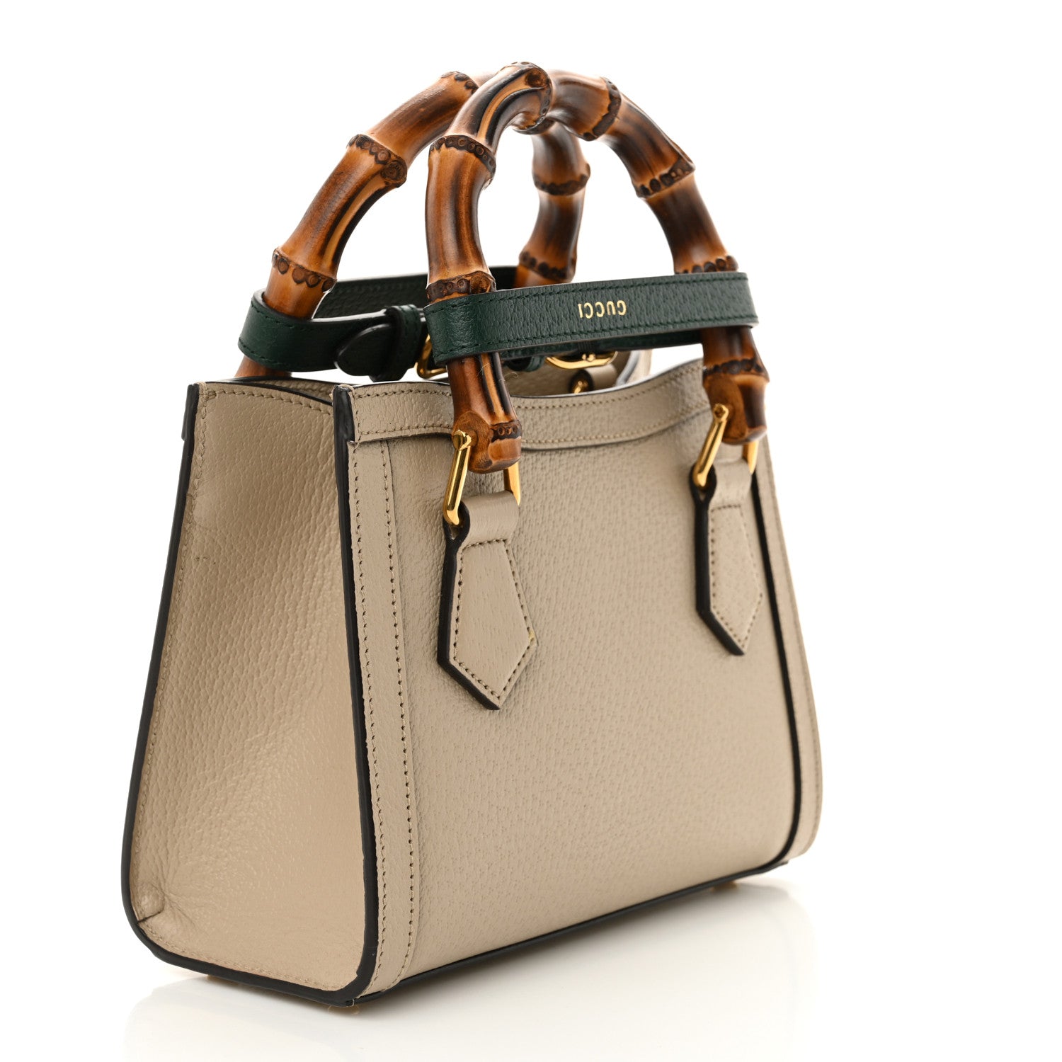 Gucci Textured Dollar Calfskin Web Mini Diana Tote Bag Oatmeal Vintage Green 3 of 11