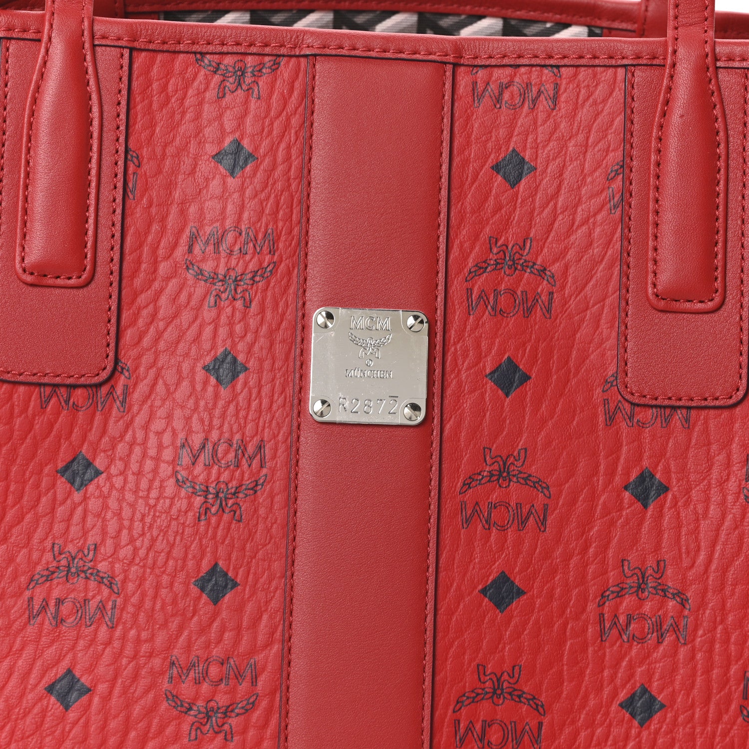 MCM Visetos Medium Liz Reversible Shopper Tote Candy Red 8 of 16