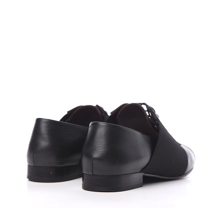 Chanel Calfskin Elastic Lace Up Cap Toe CC Loafers 35.5 Black 4 of 8
