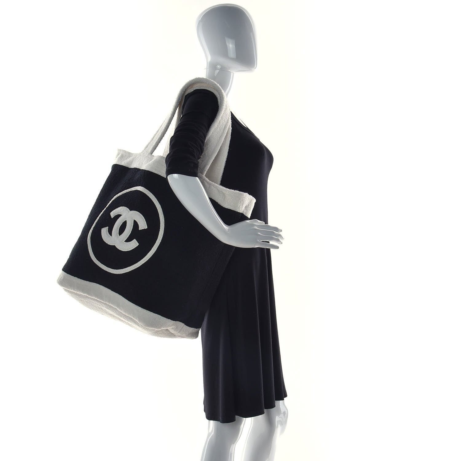 Chanel Terry Cotton CC Beach Tote Towel Set Black White 2 of 11