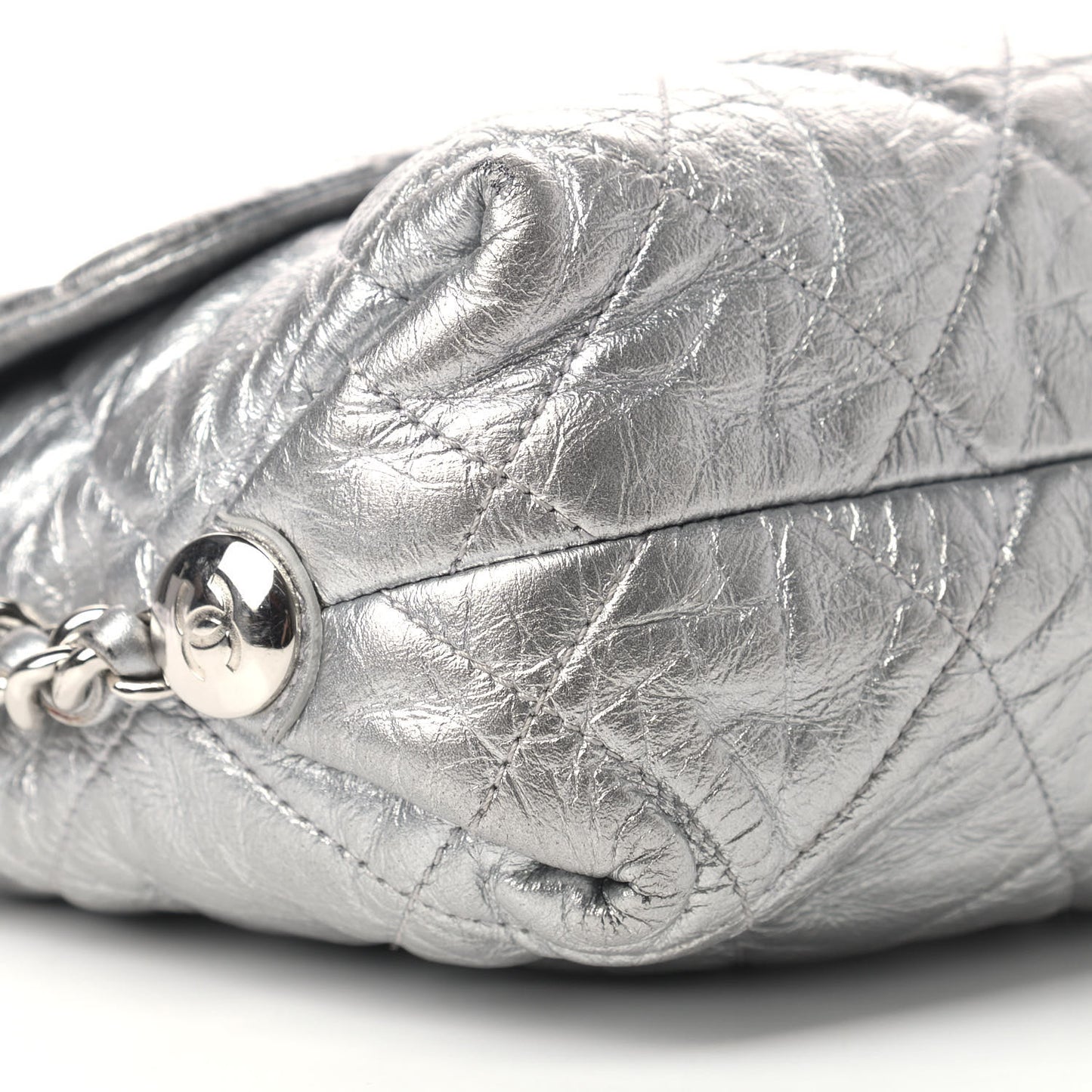 Crackled Aged Calfskin Big Bang Flap Silver