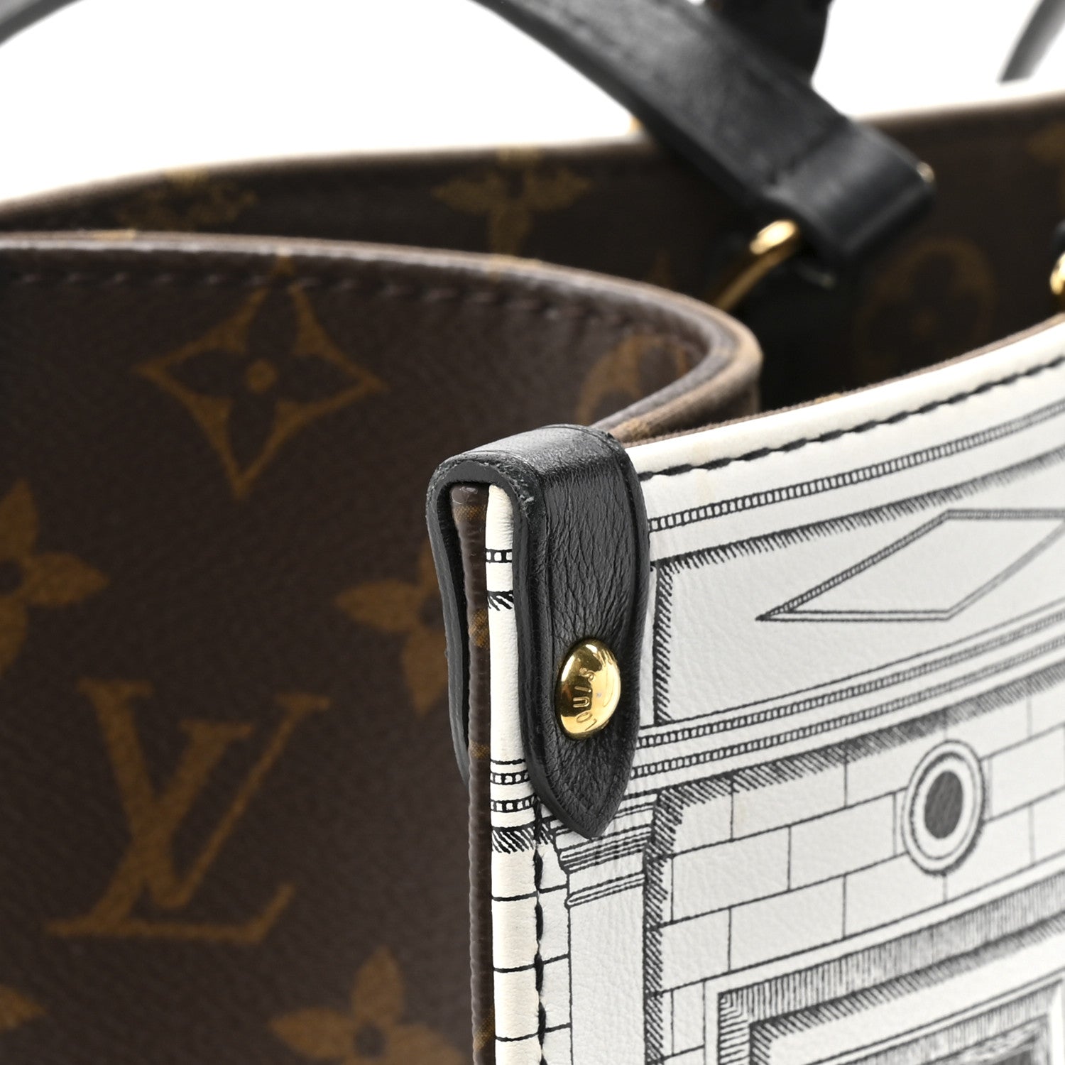 Louis Vuitton X FORNASETTI Calfskin Architettura Onthego MM Black White 10 of 17