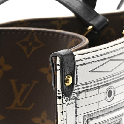 Louis Vuitton X FORNASETTI Calfskin Architettura Onthego MM Black White 10 of 17