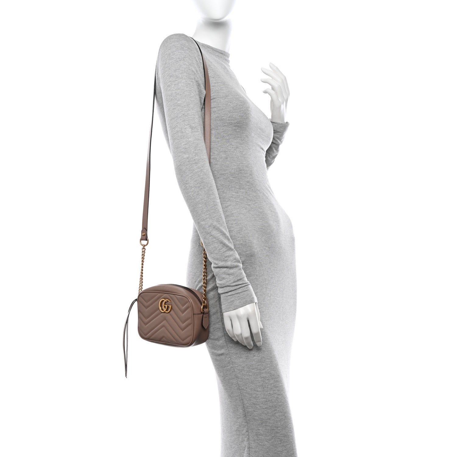 Gucci Calfskin Matelasse Mini GG Marmont Chain Shoulder Bag Porcelain Rose 2 of 14