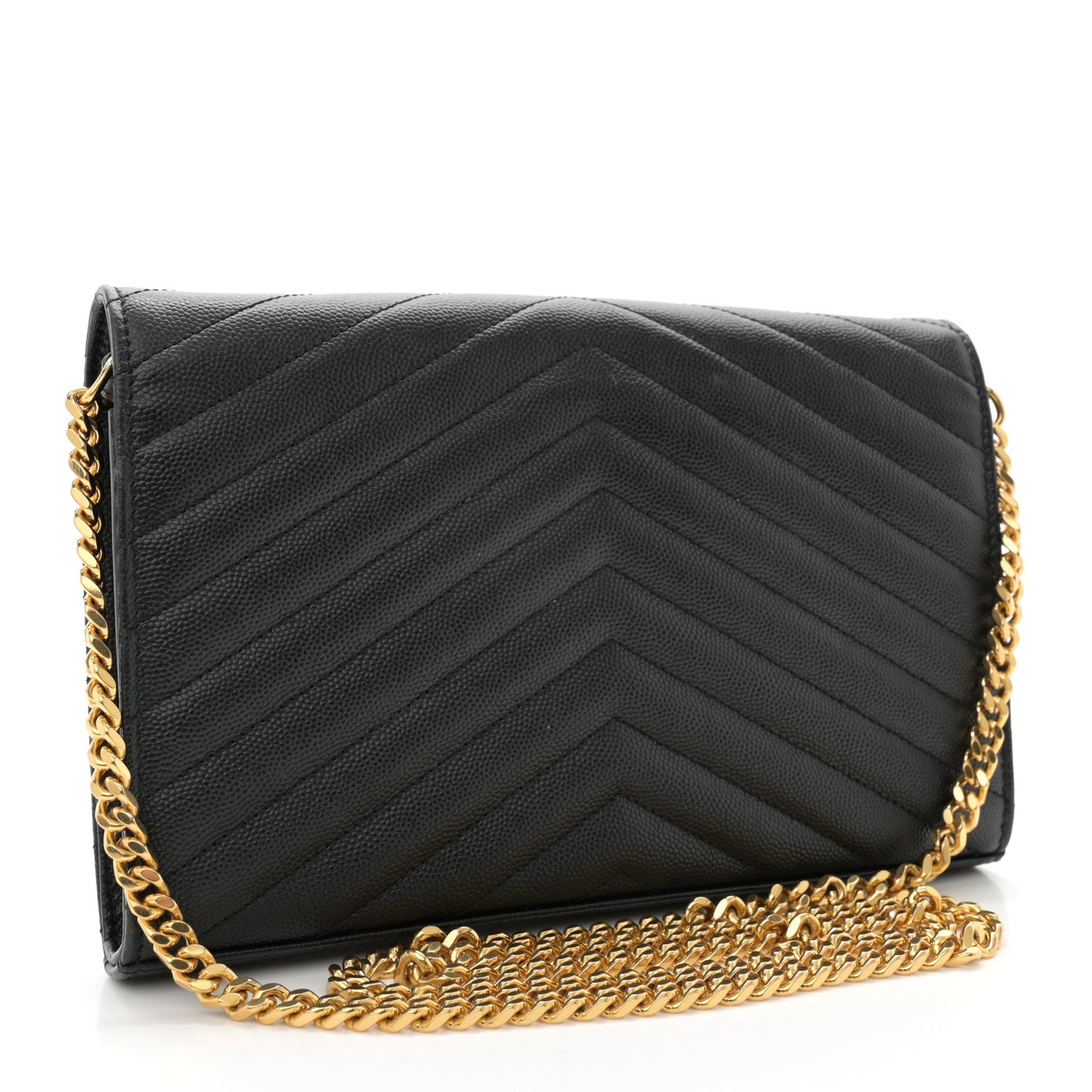 Grain De Poudre Matelasse Chevron Monogram Chain Wallet Black