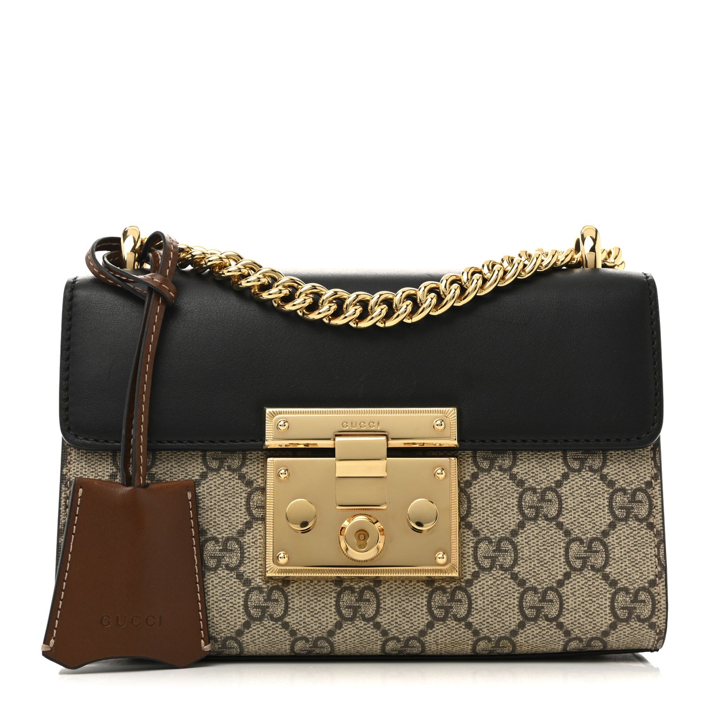 GG Supreme Monogram Calfskin Small Padlock Shoulder Bag Beige Black Cuir
