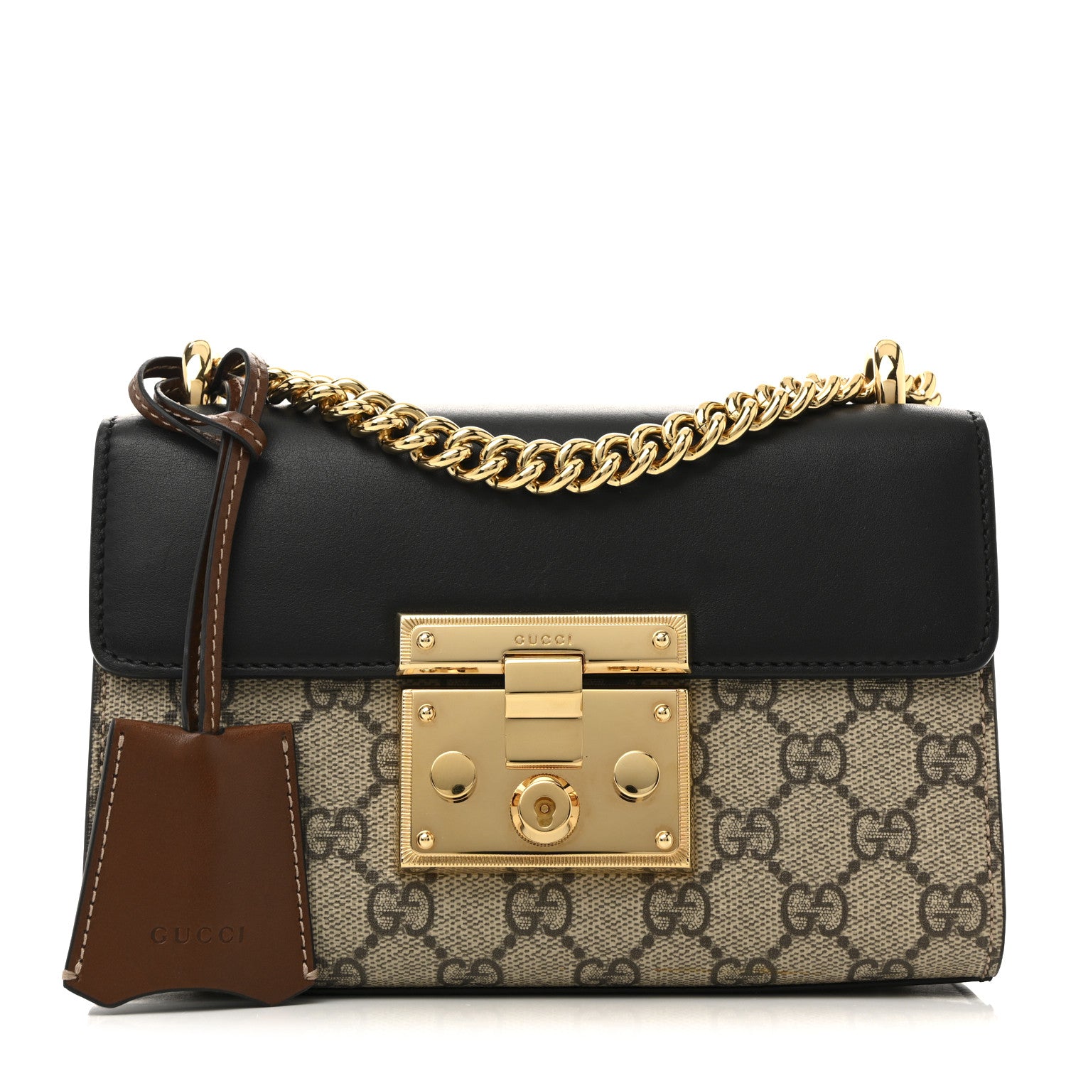 Gucci GG Supreme Monogram Calfskin Small Padlock Shoulder Bag Beige Black Cuir 1 of 12
