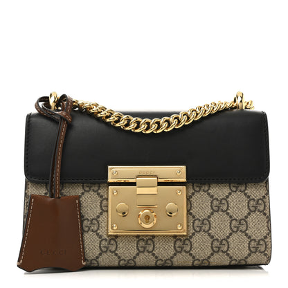 Gucci GG Supreme Monogram Calfskin Small Padlock Shoulder Bag Beige Black Cuir 1 of 12
