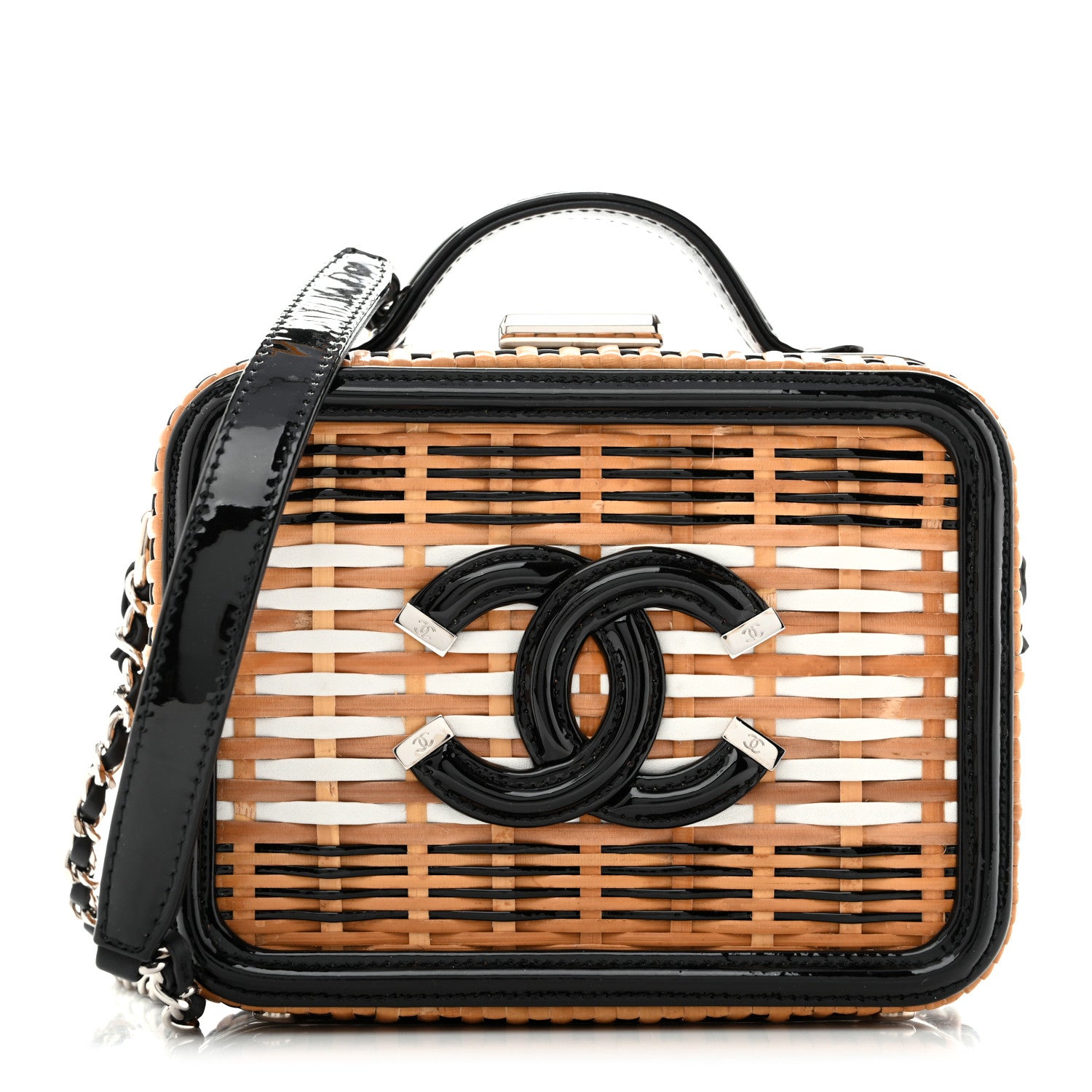 Chanel Raffia Patent Small CC Filigree Vanity Case Black 1 of 13