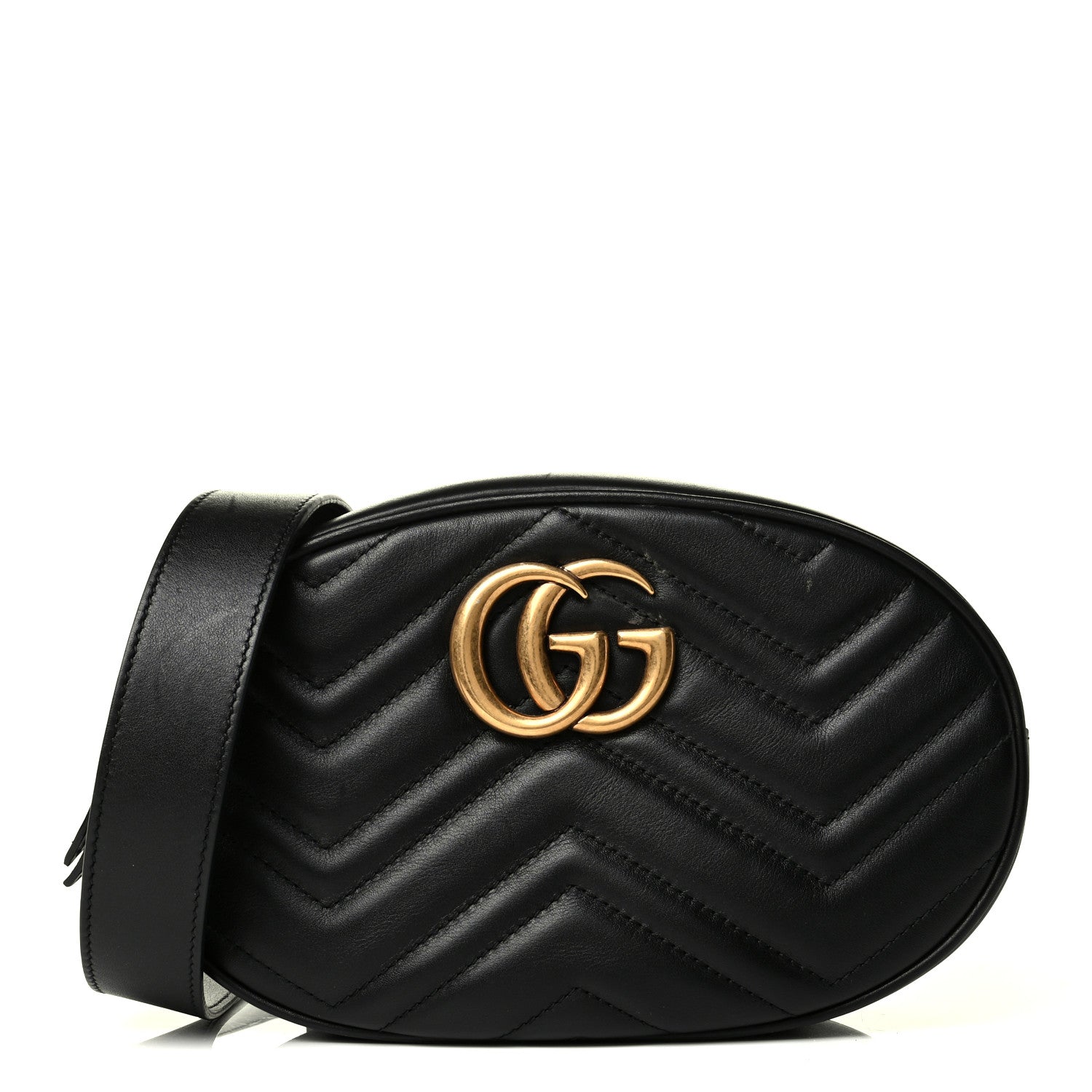 Gucci Calfskin Matelasse GG Marmont Belt Bag 85 34 Black 1 of 7