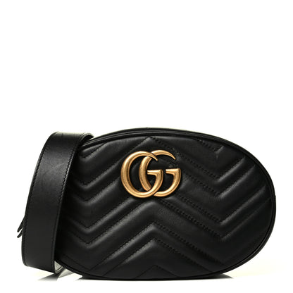 Gucci Calfskin Matelasse GG Marmont Belt Bag 85 34 Black 1 of 7