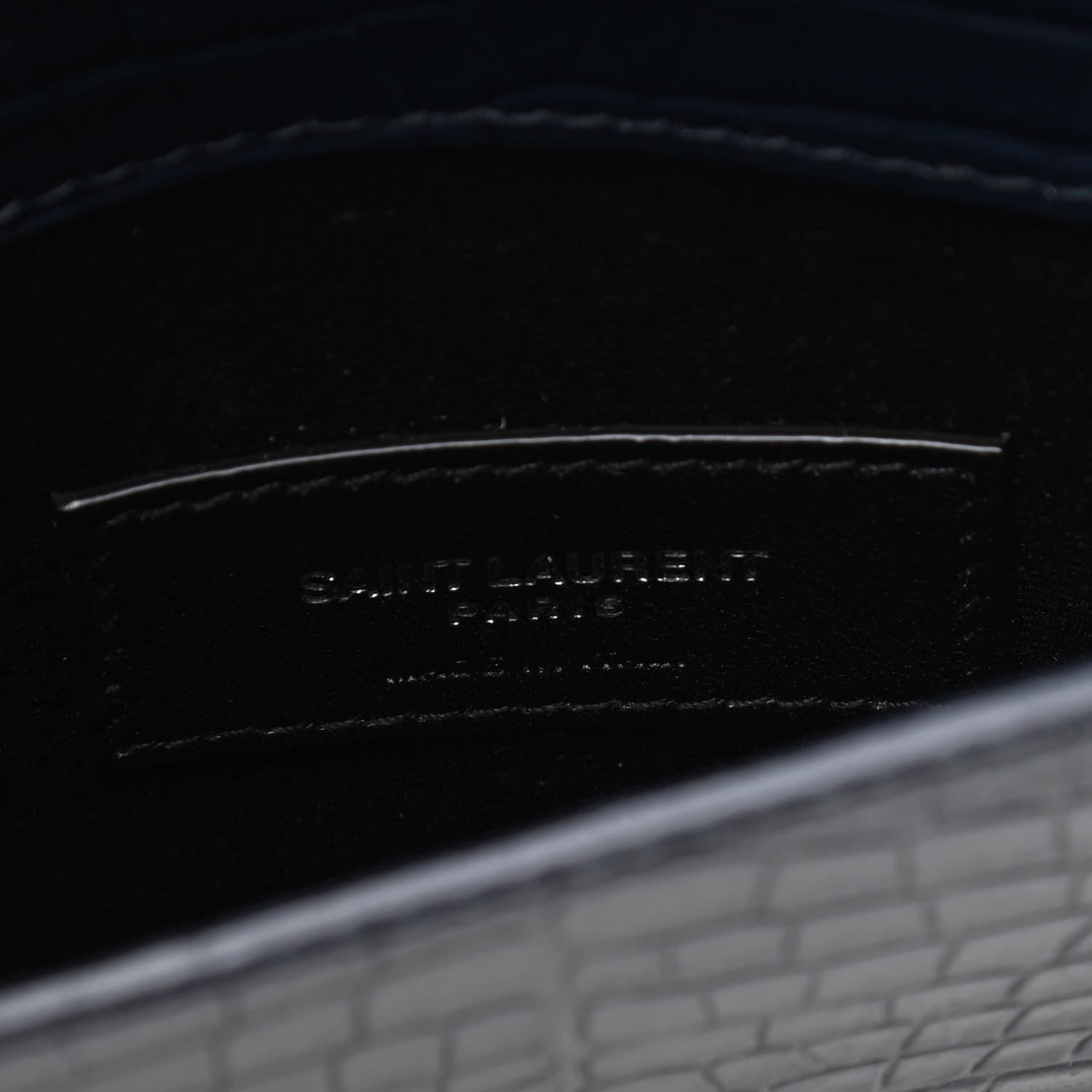 Saint Laurent Calfskin Crocodile Embossed Uptown Monogram Clutch Deep Marine 4 of 4