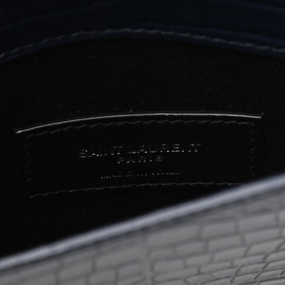 Saint Laurent Calfskin Crocodile Embossed Uptown Monogram Clutch Deep Marine 4 of 4