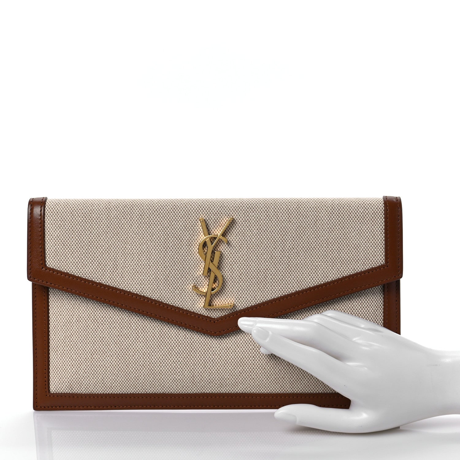 Saint Laurent Canvas Uptown Pouch Natural Beige Brick 2 of 7
